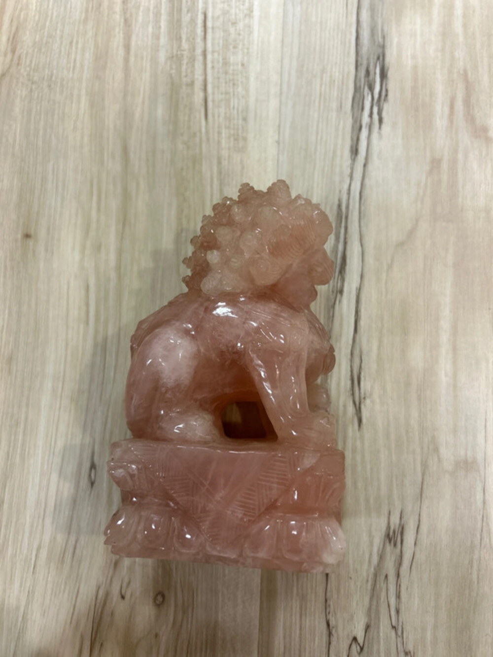 Vintage Carved Chinese Dark Rose Quartz Foo Dog image 4